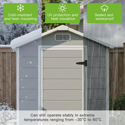 AIRAJ 4x6 FT Outdoor Storage Shed,Resin Storage Shed with Floor/Window/Vent/Roof Rainwater Drainage/Lockable Door,All-Weather Plastic Garden Sheds,for Yard,Garden,Poolside,Lawn Mower,Seasonal Items