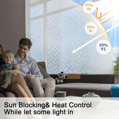 Coavas Non-Adhesive Window Privacy Film, Frosted Glass Sun Blocking Heat Control UV Blocking, 17.5 x 118 inches