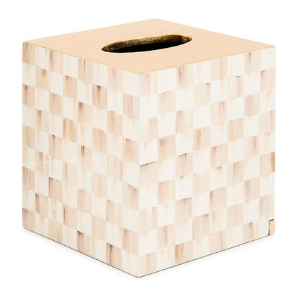 MACKENZIE-CHILDS Glass Tissue-Box Cover, Boutique Bathroom Decor, Brown-and-White Mocha Check