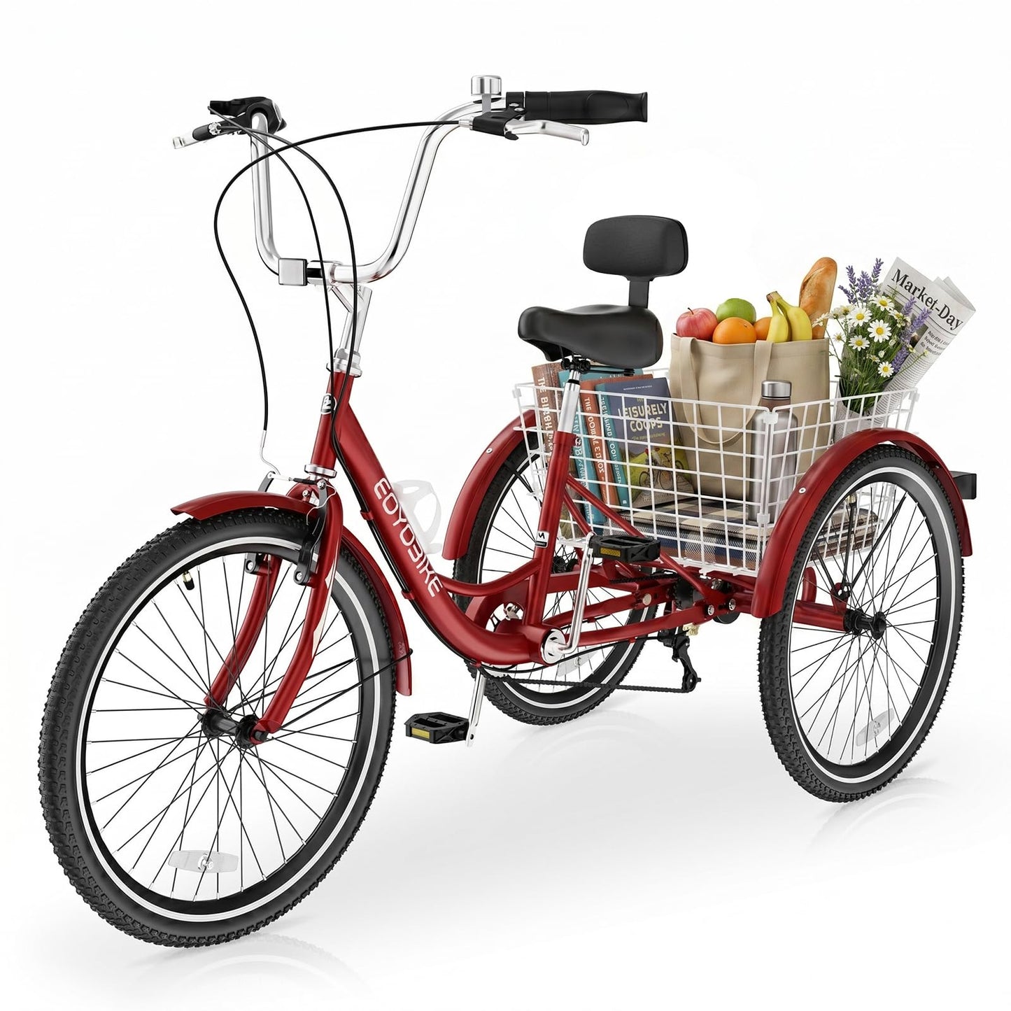 Slsy Adult Tricycle 7 Speed, 20/24/26 Inch Step-Through 3 Wheel Bike for Adults with Large Shopping Basket, 350 lb Capacity Adult Trike for Seniors, Women and Men