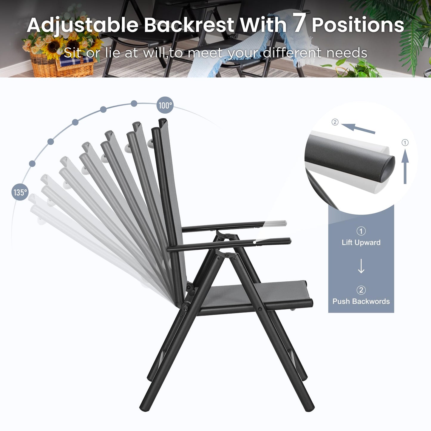 PHI VILLA Outdoor Patio Dining Set with 10ft Umbrella for 4, Outdoor Table Chairs Set with Adjustable Folding Patio Chair for Garden