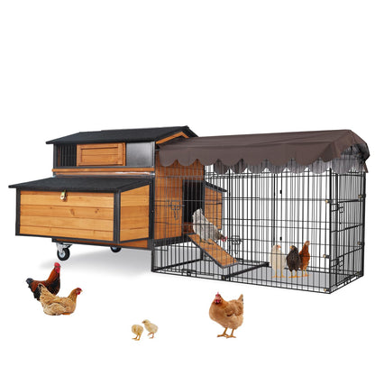 Large Mobile Chicken Coop with Run, Wheels & Leakproof Pull-Out Tray – Weatherproof Hen House with Nesting Box for Chickens, Ducks, Rabbits