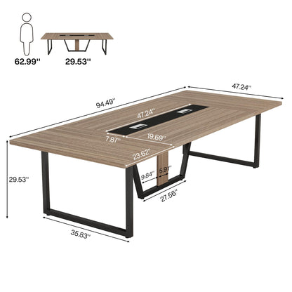 Tribesigns 8FT Conference Table, 94.49 L x 47.24 W x 29.53 H Inches Large Meeting Podcast Table for 10 People, Business Style Wooden Training Table with Strong Metal Frame for Office Conference