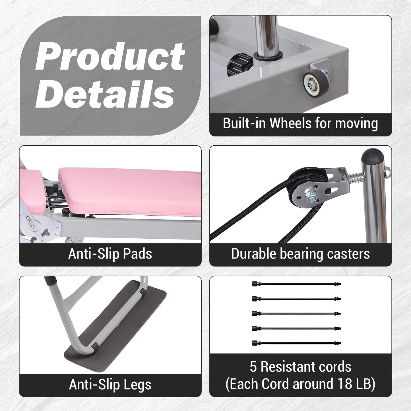 Pink Pilates Reformer | Foldable Pilates Reformer Machine for Home w/Resistance | Pilates Bed for All Levels