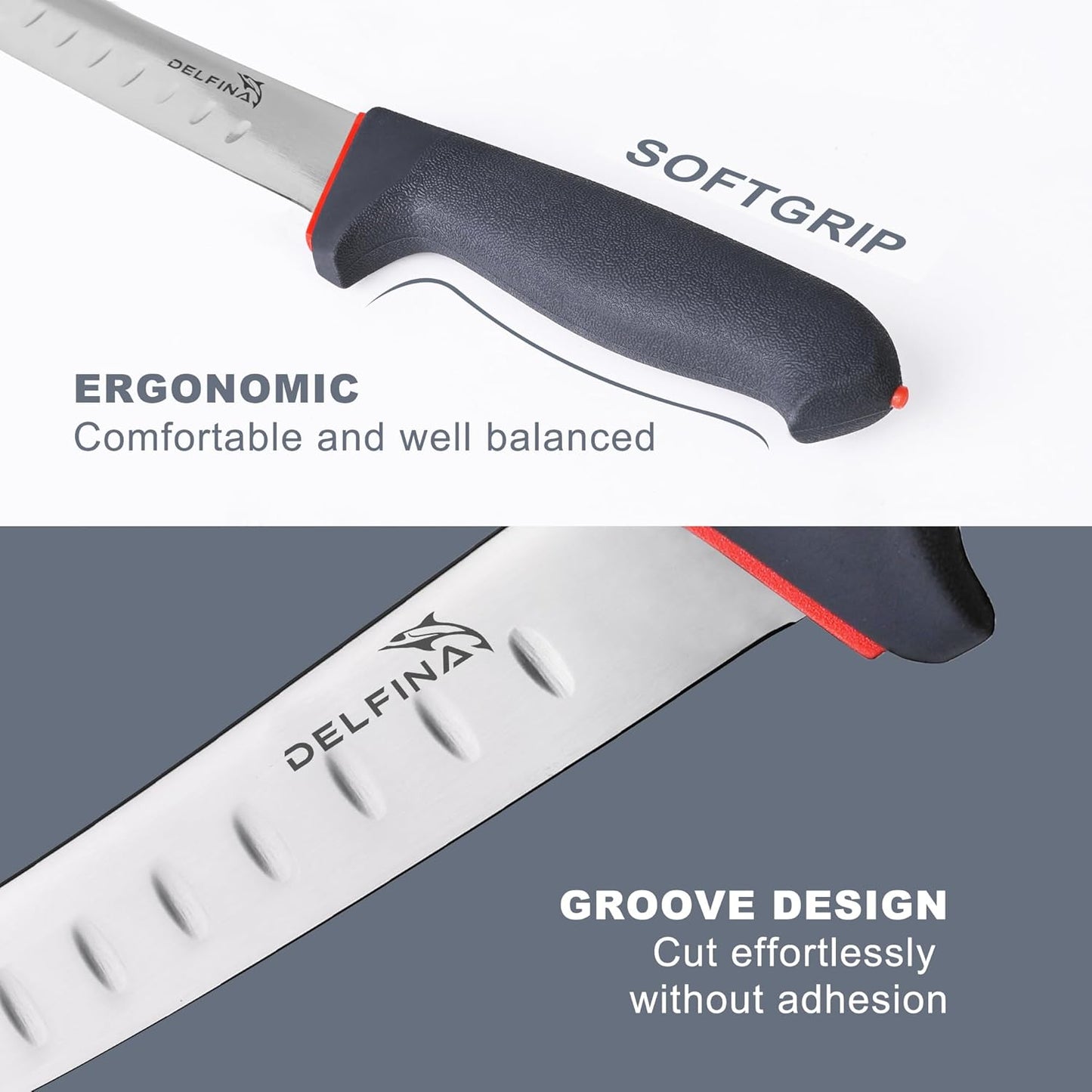 DELFINA Curved Breaking Knife 8 inch with Sheath & SoftGrip Handle, Butcher Knife for Meat Cutting, High Carbon