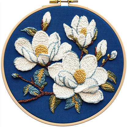 Punch Needle Kits Magnolia Flowers Easy for Beginners DIY Embroidery Starter Set with Hoop Stress Relief Craft Hobby and Home Decor 20x20cm-2