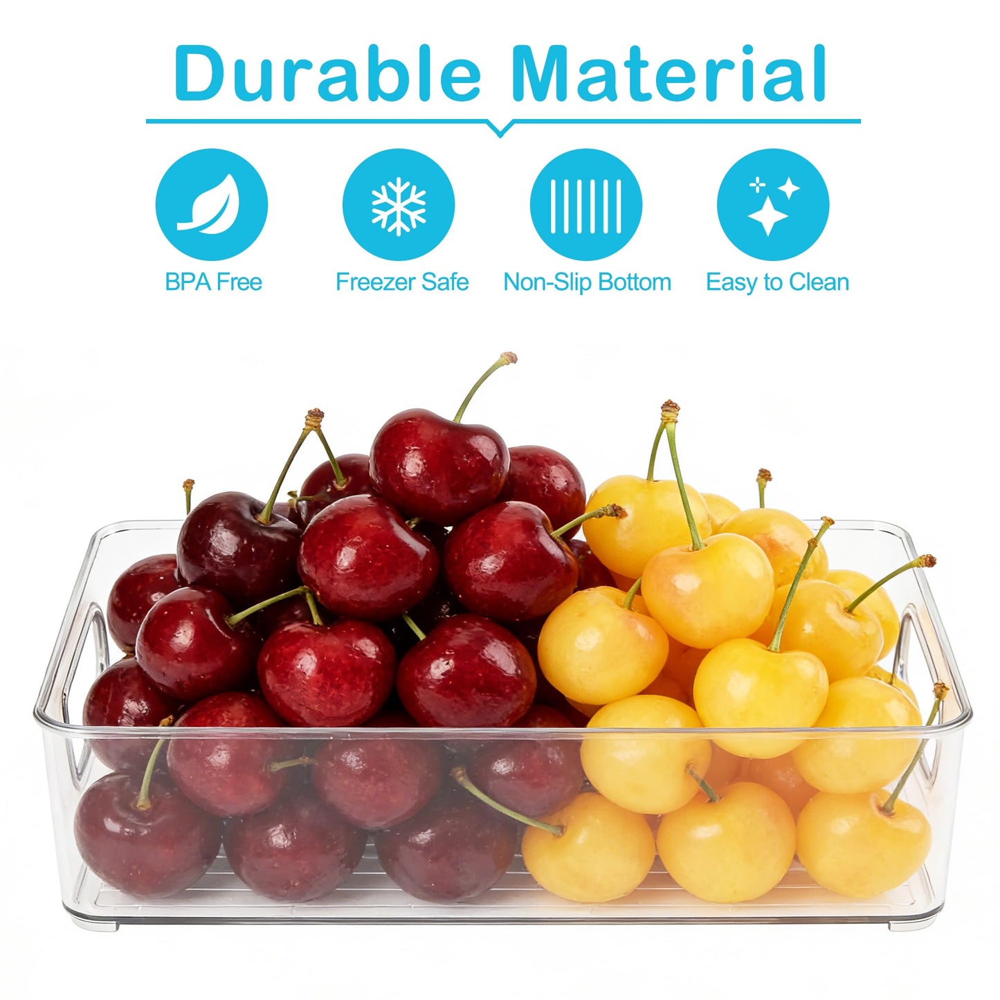 LotFancy Refrigerator Organizer Bins, 4 Pack,10x6x3 in, BPA Free Clear Plastic Storage Bins for Pantry Organization, Stackable Containers with Handles for Fridge, Kitchen Drawer, Freezer, Cabinet