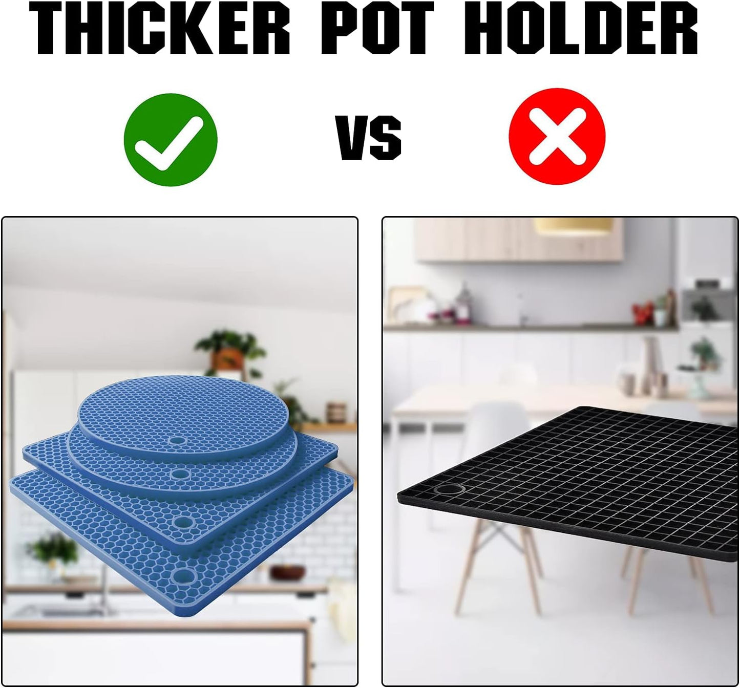 Joyhalo Silicone Trivets for Hot Dishes, Flexible Hot Pads for Kitchen Countertops, Easy to Wash - Blue