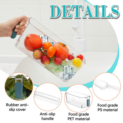 Havawish Ice Bin and Flexible Scoop Set Plastic Freezer Ice Bin with Pull out Handle Storage Bucket Clear for Container with Bucket Scoop(Dark Blue, Clear,10.83 x 4.92 x 4.33 in)