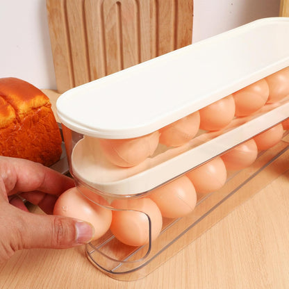 PRETYZOOM Automatic Rolling Egg Holder for Fridge, Home Egg Dispensing Organizer Refrigerator