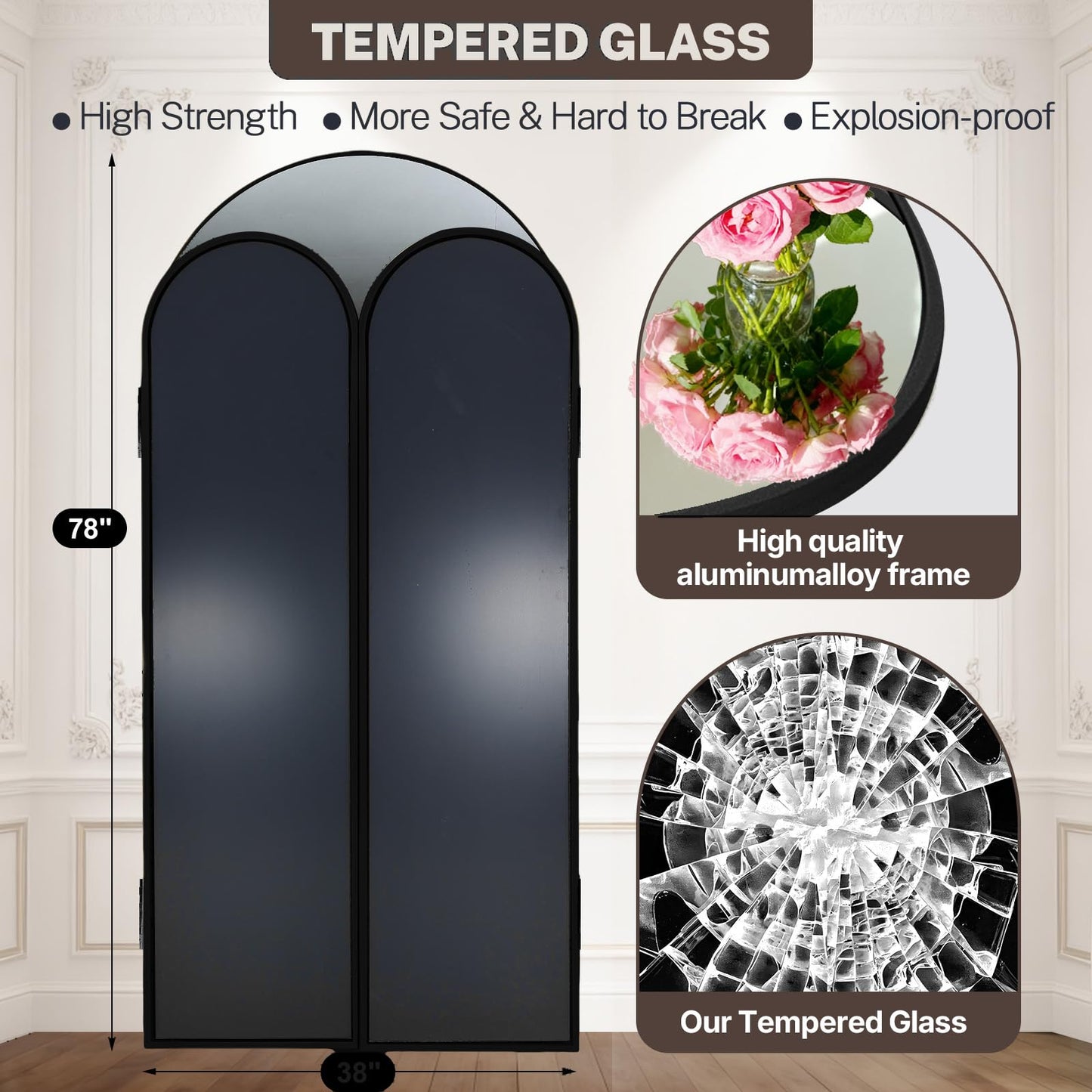 LXWZHK 3-Way Full Length Trifold Mirror, 78"x76" Oversized Large Standing Mirror with Aluminum Alloy Thin Frame, for Wedding Dress/Clothing Shop/Closet, Black