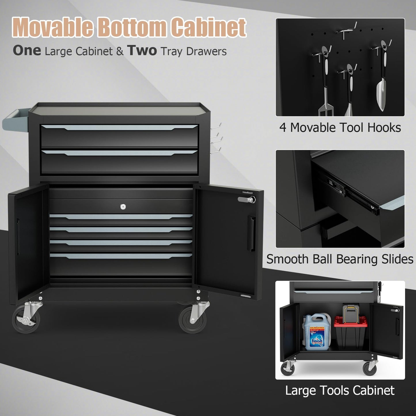 ERGOMASTER Large Rolling Tool-Chest Dentproof with 6 Drawers Heavy Duty Tool-Cabinet on Wheels Lockable and Lock System for Garage Workshop(28 x 13 x 53''-Black)