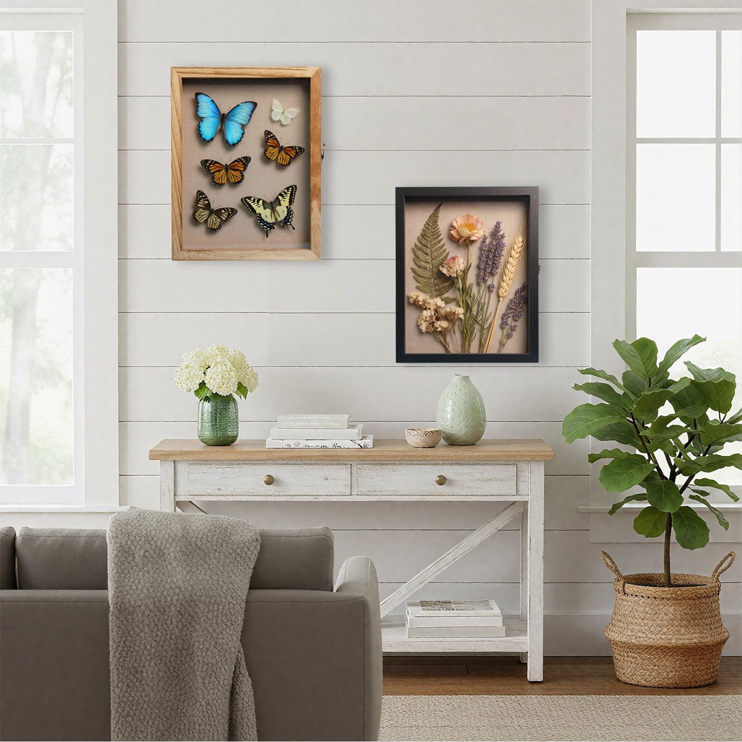 11x14 Black Shadow Box Frame - 1.57" Deep Wooden Display Case for Wedding Memory Box, Flowers and Pictures - Front Opening Glass Door with Lock and Linen Back