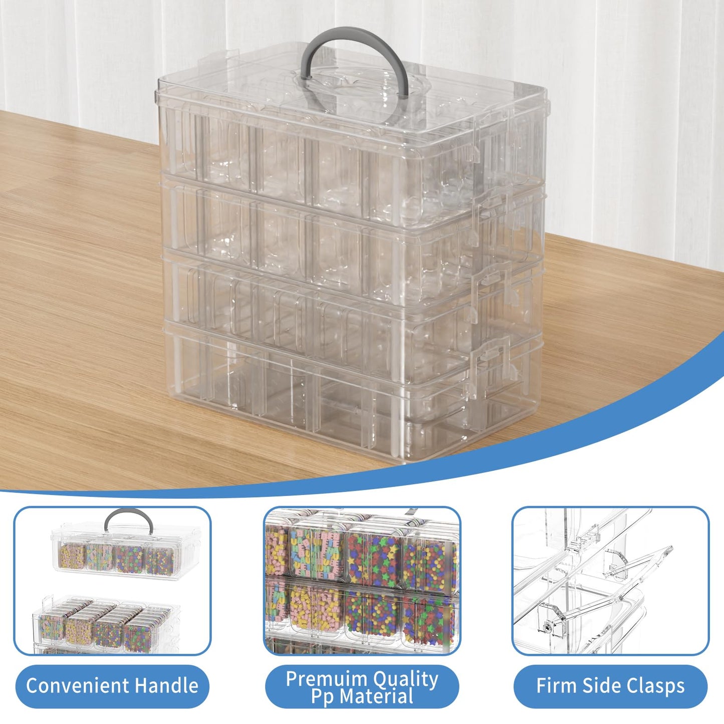 Bead Organizer Box, 84 Pcs Small Plastic Containers with Lids, 4-Tier Stackable Storage Box, Clear Organizers for Jewelry Toys Craft Storage