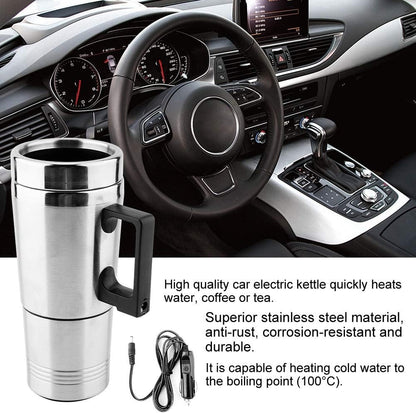 Duokon Car Hot Water Kettle, 350ML + 150ML Stainless Steel Electric Kettle for Coffee Tea Water Heating Cup 12V