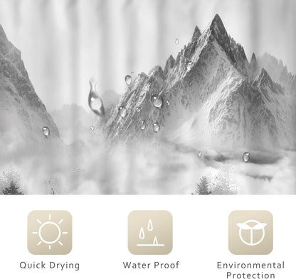 Riyidecor Misty Shower Curtain, 72" x 72" Foggy Snow Mountain Scenery for Bathroom Decor with 12 Pack Hooks