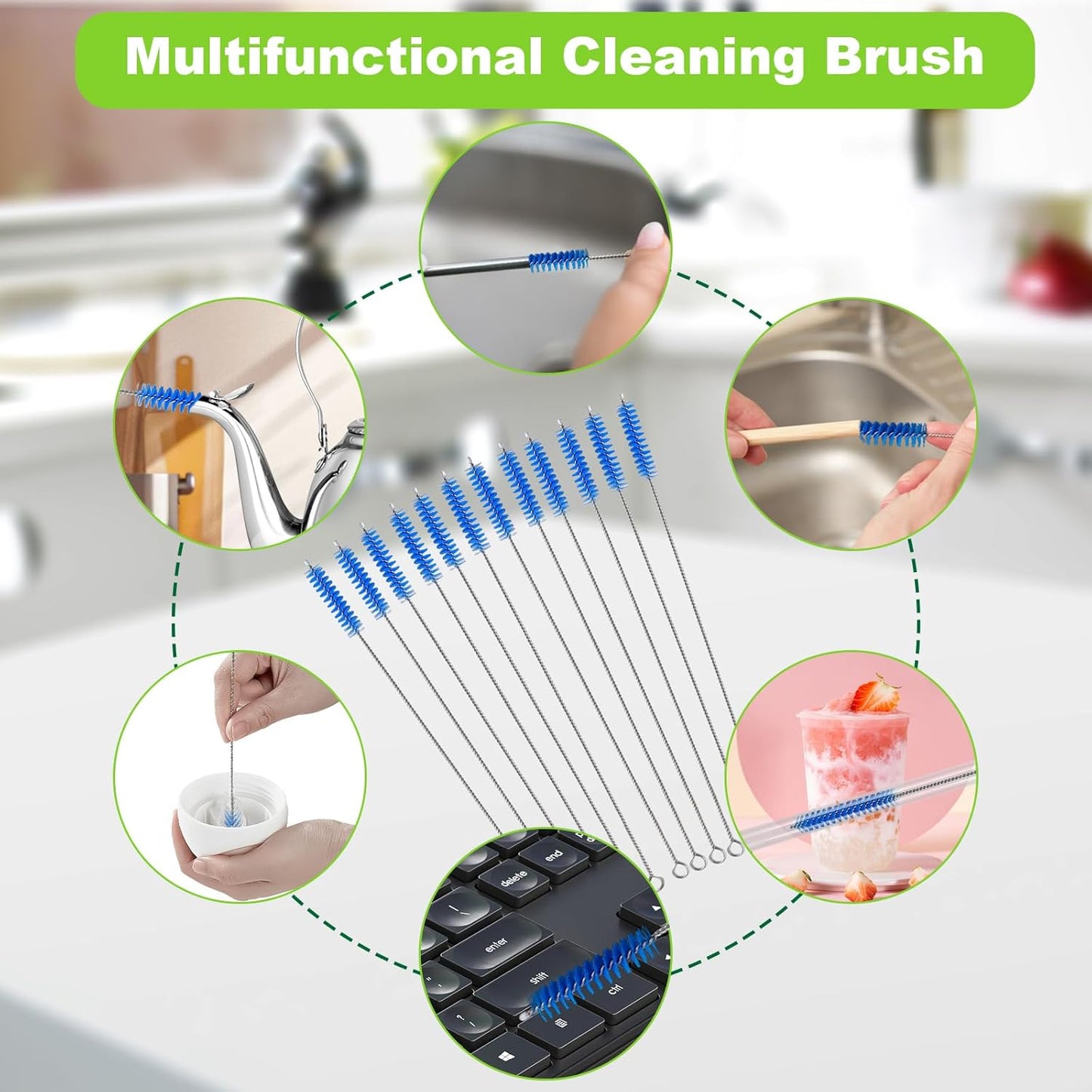 12 Inch (8-Pack) 2 40 oz Straw Cleaner Brush for Stanley, Extra Long Straw Brush Cleaner Includes Reusable Glass Straws