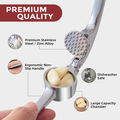 SAFI Garlic Press Set - Premium Zinc Alloy Garlic Mincer Efficient Garlic Crusher & Presser Heavy-Duty Rust-Proof Garlic Masher Kitchen Tool With Garlic Peeler & Brush Home & Kitchen Essential Gadgets