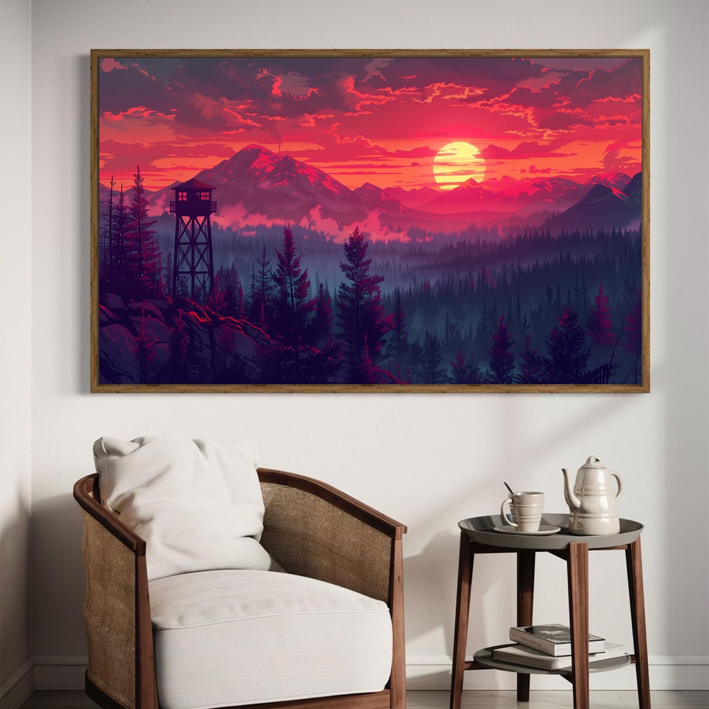 DDGEMART 5D Watchtower Sunset Forest Diamond Painting Kit - Full Drill Round Beads DIY Scenic Diamond Art Canvas for Adults, Nature Landscape Wall Decor 28x16 Inch·