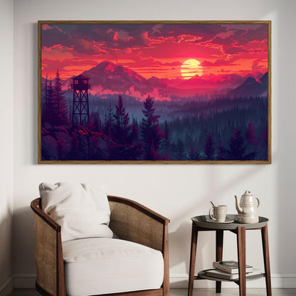 DDGEMART 5D Watchtower Sunset Forest Diamond Painting Kit - Full Drill Round Beads DIY Scenic Diamond Art Canvas for Adults, Nature Landscape Wall Decor 28x16 Inch·