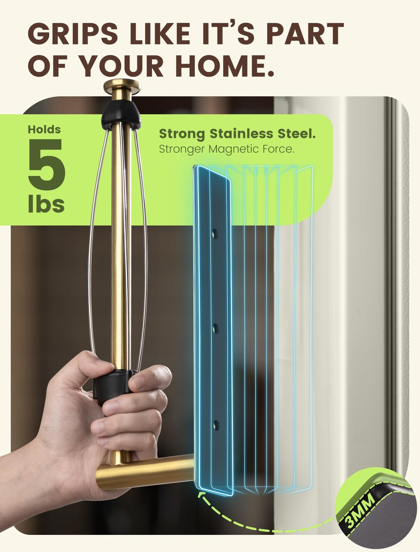 INMAKER Magnetic Paper Towel Holder, Strong Magnet Paper Towel Holder for Fridge, Kitchen, RV, Garage, Grill with Self Adhesive Wall Mount and Screws, One Hand Tear with Adjustable Damping (Gold)