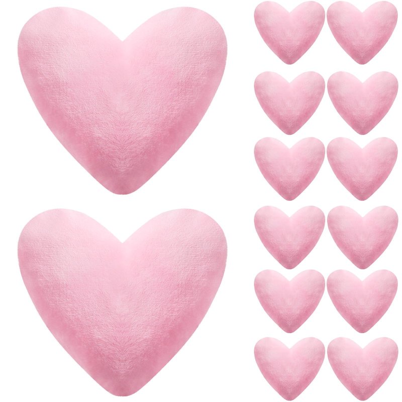 PullCrease 24 Pcs Valentine's Day Heart Shaped Plush Decorative Pillows Bulk Stuffed Plush 5.5" Soft & Fluffy Heart Decor & Gifts for Valentine's Day Weddings Parties Bed Room Office Sofa (Pink)