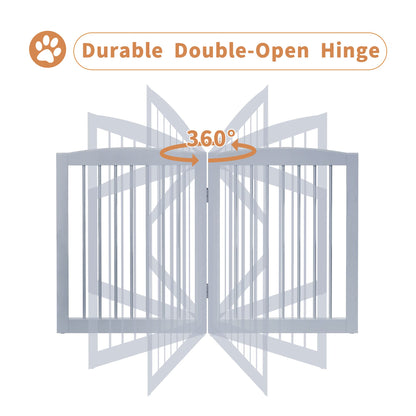 PUPETPO Freestanding Pet Gate for Dogs, Foldable Wooden Dog Gate for House, Extra Wide Indoor Pet Barrier for Stair, Doorway, Hall, Support Feet Included, 120 Inch Wide, 6 Panels 24", Grey