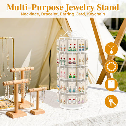 EsLuker.ly Earring Holder Organizer Rotating Display Tree Stand, Adjustable Height Earring Card Hanger Rack with 50 Hooks for Vendors Market Selling, 5 Tier Metal Jewelry Storage Tower, White