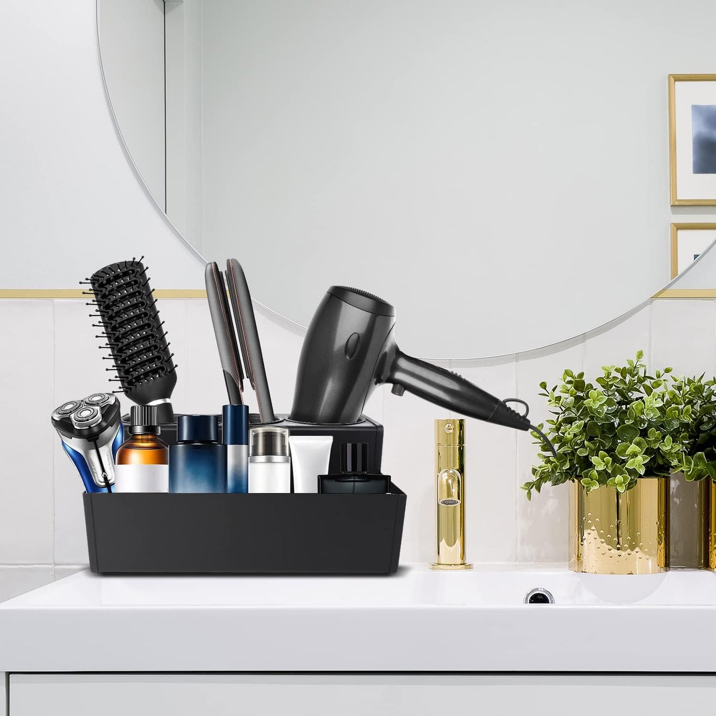 Hair Dryer Holder, Wall Mounted Hair Accessories Organizer for Bathroom Counter, Stainless Steel Storage