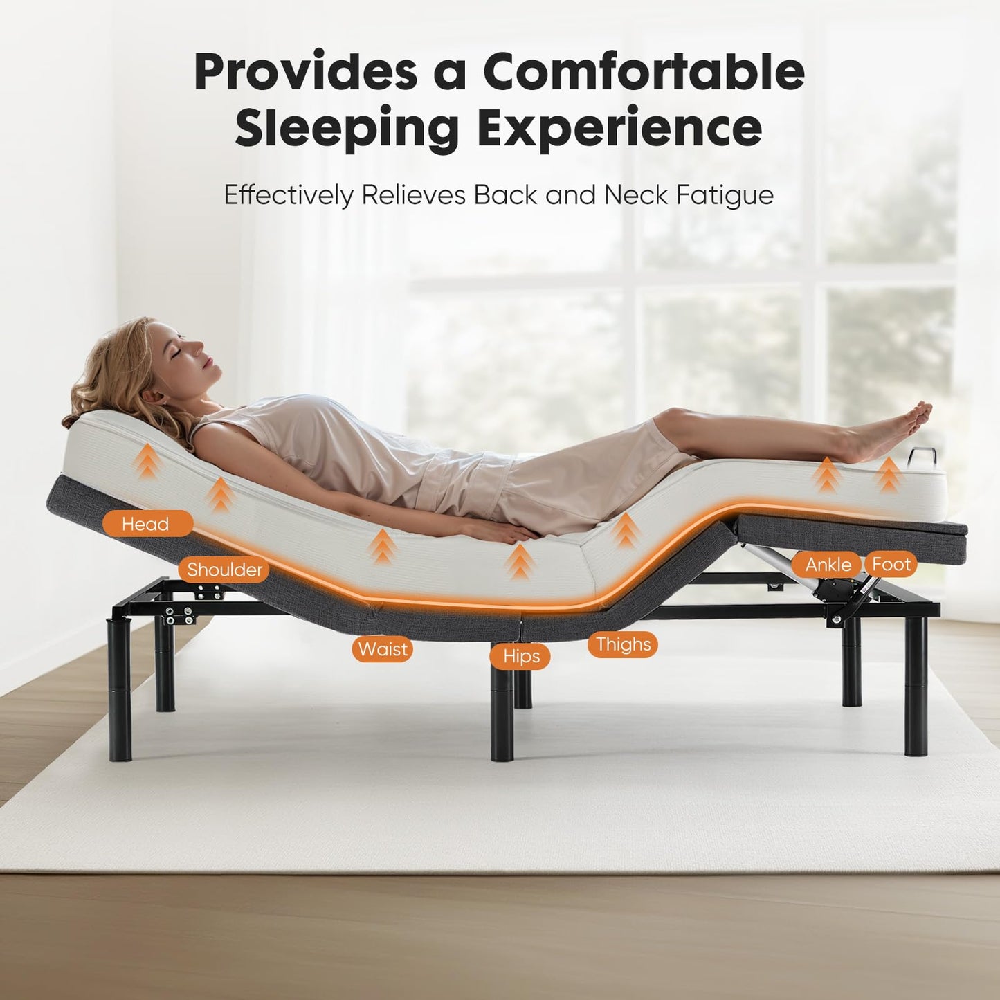 Sweetcrispy Full Adjustable Bed Frame, Ergonomic Electric Base with Wireless Remote and 2 USB Ports, Head and Foot Incline, Zero Gravity, Anti-Snore, Easy Assembly