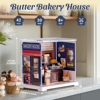 Rolife Mini Super Creator Series, DIY Miniature Butter Bakery House Dollhouse Kit, Bulid Scenary for Action Collectible Figures,Creative Gifts for Adults Women