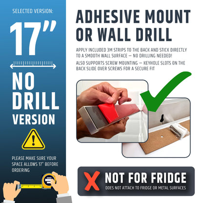 17" Strong Adhesive (No Drill) Magnetic Knife Holder for Wall - Professional Knife Strip - No Screws Needed - Adhesive Backing - Stainless Steel Knife Bar (Upgraded Version – Will Not Fall)
