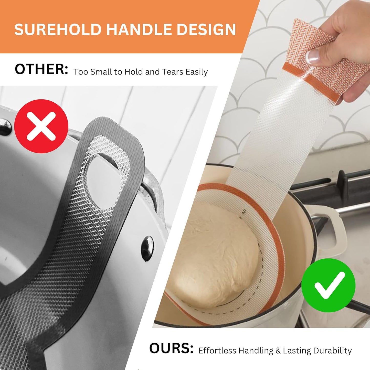 Silicone Bread Sling, Exclusive SureHold Handles, Sourdough Baking Sling, Bread Mat for Bread Making Tools