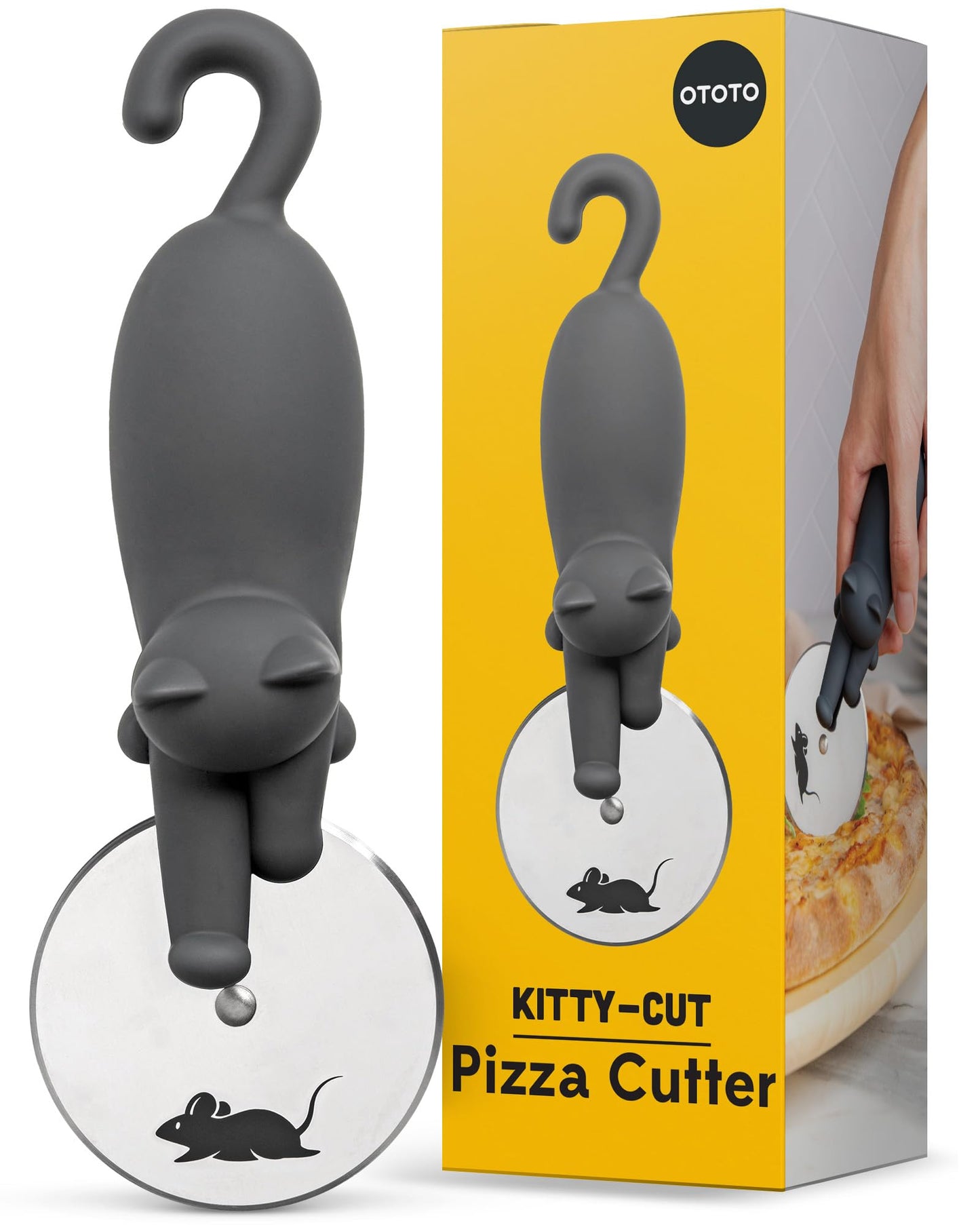 OTOTO Kitty Cut Pizza Cutter Wheel - Pizza Cutters Stainless Steel, Funny Kitchen Gadgets and Kitchen Gifts, Cat Gift for Women Cat Lovers (kitty cut)