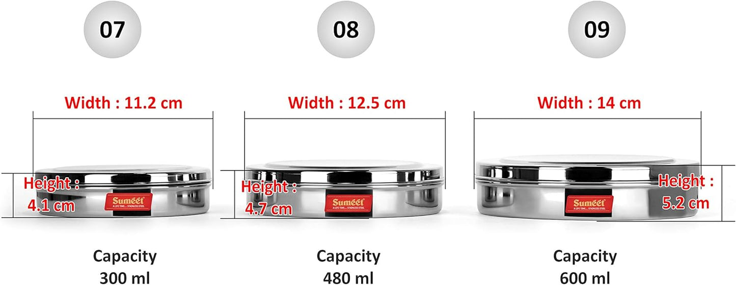 Sumeet Stainless Steel Chocolate Flat Slim Canisters - Puri Dabba/Storage Containers Set of 3Pcs Medium Set