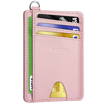 EcoVision Slim Minimalist Front Pocket Wallet, RFID Blocking Credit Card Holder Wallet with Detachable D-Shackle for Men Women