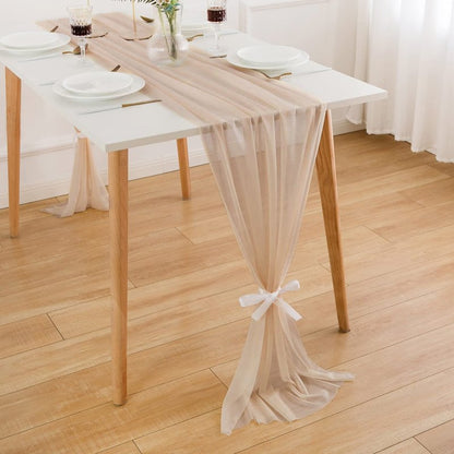 WELTRXE 10 Pack Champagne Chiffon Table Runner 30x120 Inches Romantic Sheer Wedding Table Runner Glitter Brown Tulle Fabric Party Table Decorations for Wedding, Birthday Party, Bridal & Baby Shower
