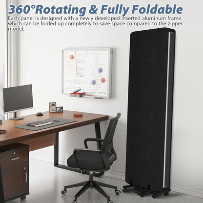 Room Divider Soundproof Privacy Panel with Wheel, 4 Panel-2Pack Wall Divider (Aluminum Frame) for Room Partition, Folding Room Dividers for Space Separation Office Cubicle Divider Separator, Black
