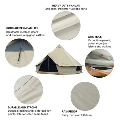 KingCamp Glamping Tent for 4 Seasons, 13.2ft/16.4ft Large Waterproof & Windproof Luxury Bell Yurt Tent w/Stove Jack, Spacious for Family Camping Hunting Parties
