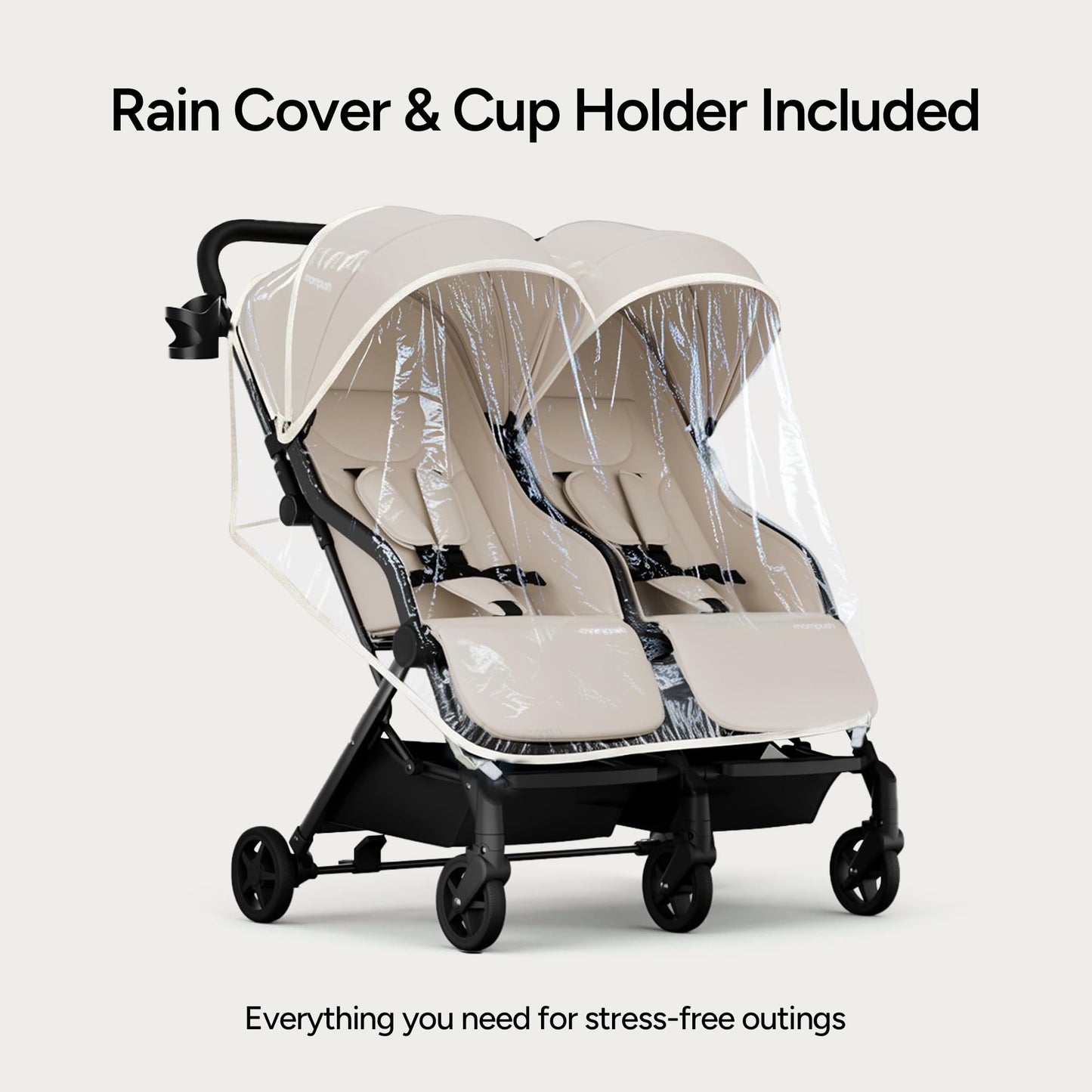 Mompush Lithe Double Stroller for Infant and Toddler, Lightweight Side by Side Twin Stroller, Only 25 lbs, 30-Inch Slim Fit Through Doorways, One-Step Fold, Independent Recline, UPF 50+ Canopy