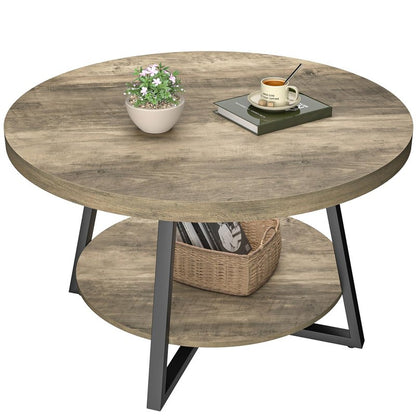 GreenForest Round Coffee Table with Storage, 30 inch Circle Center Tables for Living Room, Modern Sofa Table for Small Spaces, Home Office, Easy Assembly, Grey Wash