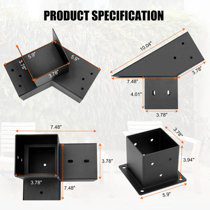 30° Slanted Pergola Whole-Set Kit for 4" x 4" Wood Pergola, Easy to Install, Weather - Resistant Bracket Kit for Carports, Gardens & More (14 Pcs)