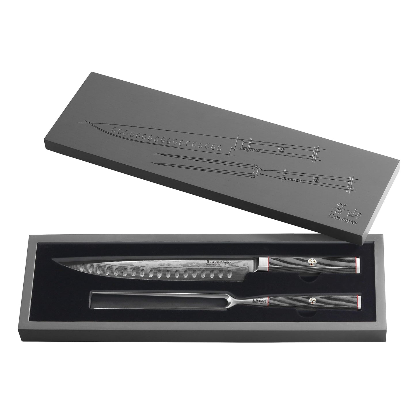Cangshan YARI Series 2-Piece Carving Set with Ash Wood Box, X-7 Damascus Steel, 501332
