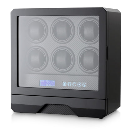 6 Watch Winder with LED Light, LCD Display and Storage Drawer