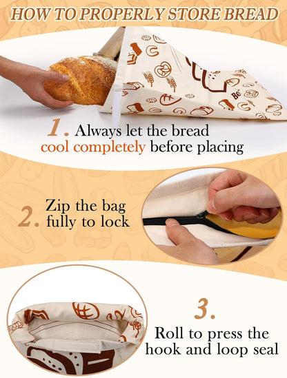 13''x16.7'' 1 Natural Beeswax Bread Bags with Sealing Zipper - Reusable Sourdough Storage Wraps for Homemade Bread