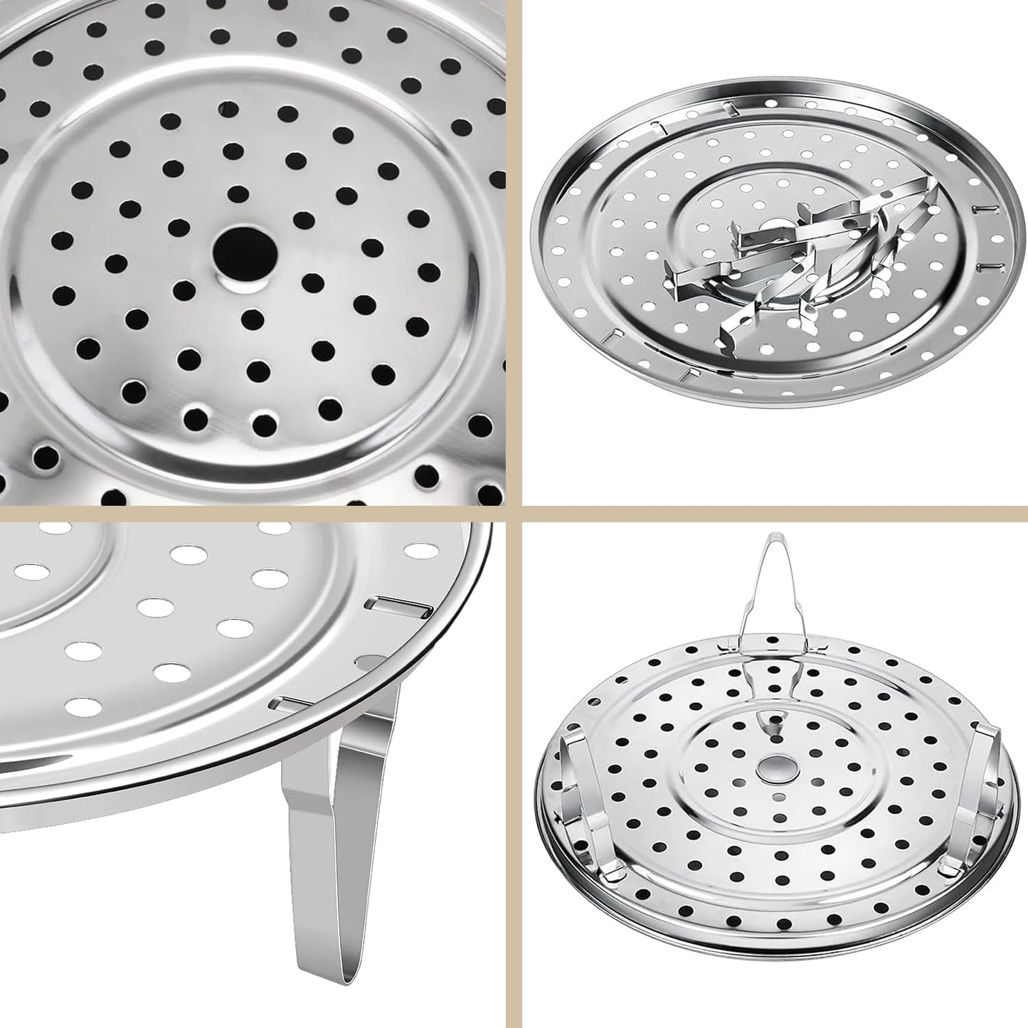 Steamer Rack for Cooking, 18/8 Stainless Steel Steaming Rack, 8.5 Inch Steam Tray with Removable Legs