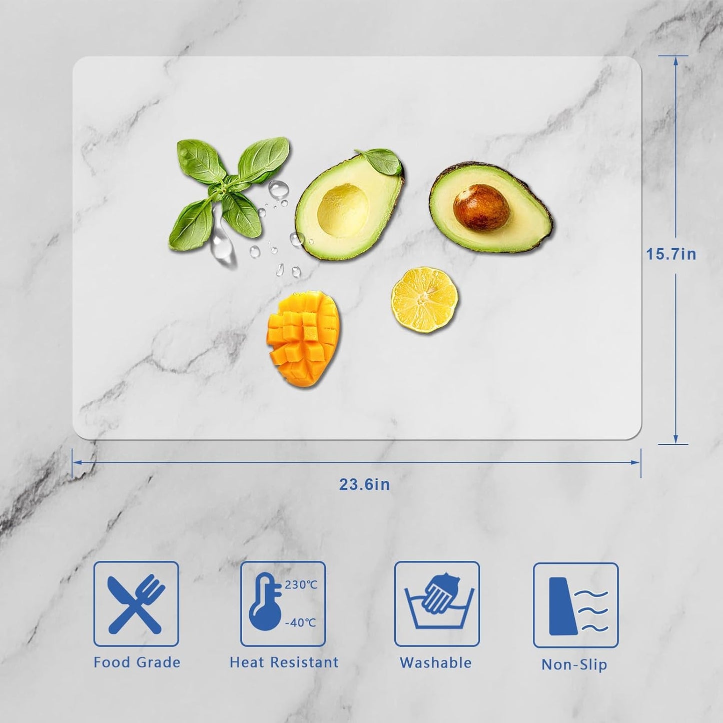 Translucent 2 Pack Silicone Mats, 23.6" by 15.7" Multipurpose Nonstick Heat-Resistant Kitchen Pad