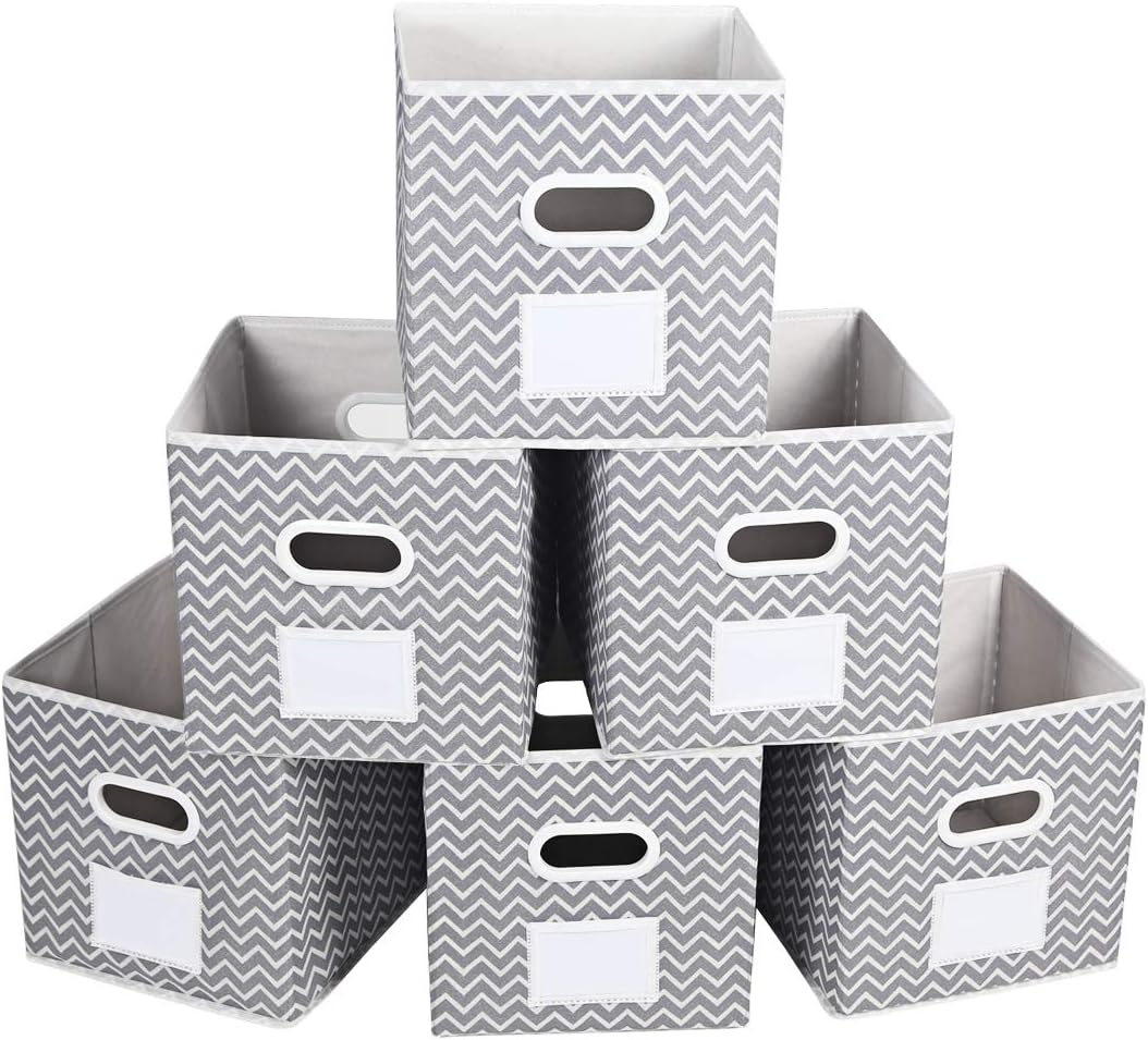 MAX Houser Fabric Cloth Storage Bins, Foldable Organizer Baskets with Dual Handles for Home Bedroom Storage, Set of 6