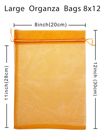 Jexila 50 Pack Orange Organza Gift Bags 8X12 inch Large Mesh Bag Drawstring for Gift Wrap Halloween Goodie Candy Treat Bag for Kids Birthday Halloween Party Favor