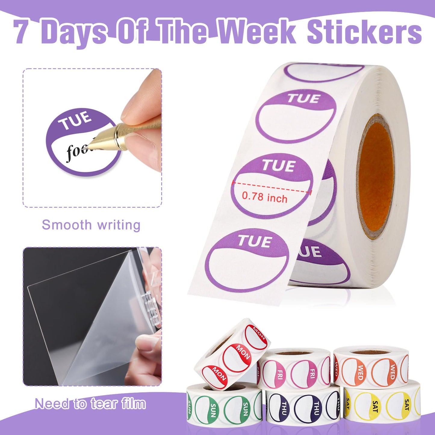 3500 PCS 7 Days of The Week Stickers 0.79 Inch Sticker Roll Dispenser Holder Acrylic Day Dot Dispenser Food Date Labels Stickers Monday to Sunday for Kitchen Restaurant Expiration Date